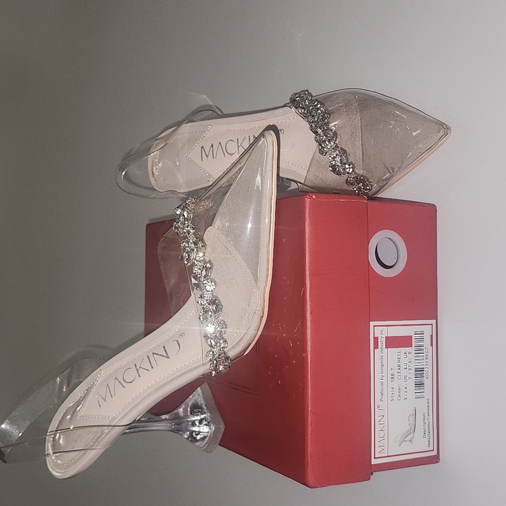 Mackin Women's Transparent Heels with Rhinestone Accent